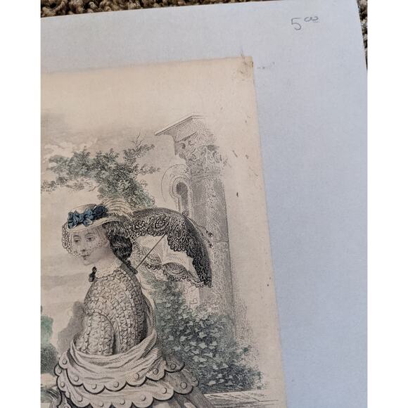 Antique Godey's Victorian Rare Hand Colored Fashion Book Plate Print August 1865 - Picture 6 of 10